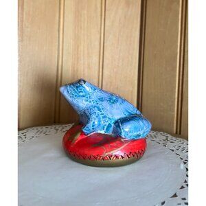 Vintage Lusterware Figural Flower Frog Blue Red Ceramic Frog Ikebana Centerpiece
